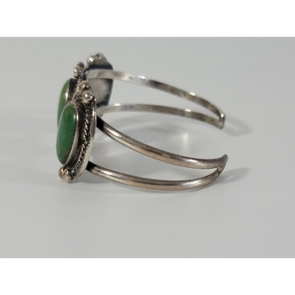 Vintage Navajo Sterling Silver & Green Turquoise Cuff Bracelet Signed 18g - Picture 9 of 16